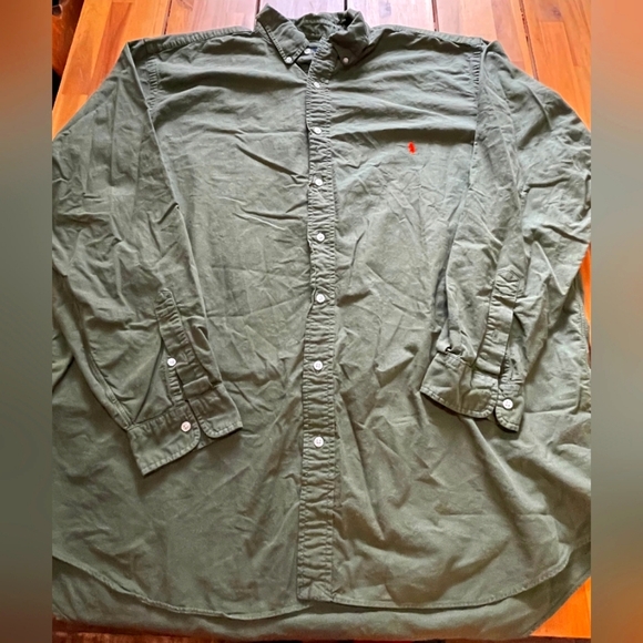 Ralph‎ Lauren Mens Cotton Green Button-Up Shirt with Orange Logo Size 2XL - Picture 1 of 4